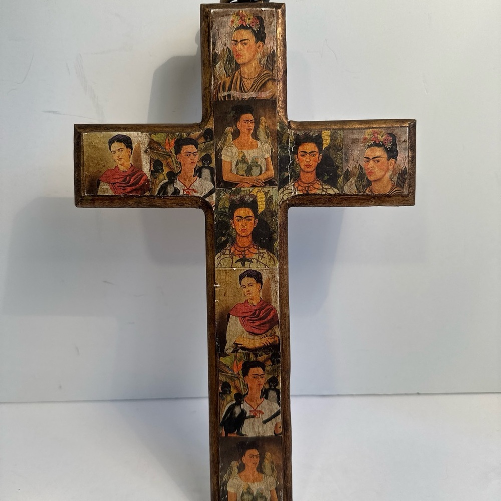 Frida Kahlo Cross Made In Mexico 12 Inches Rustic